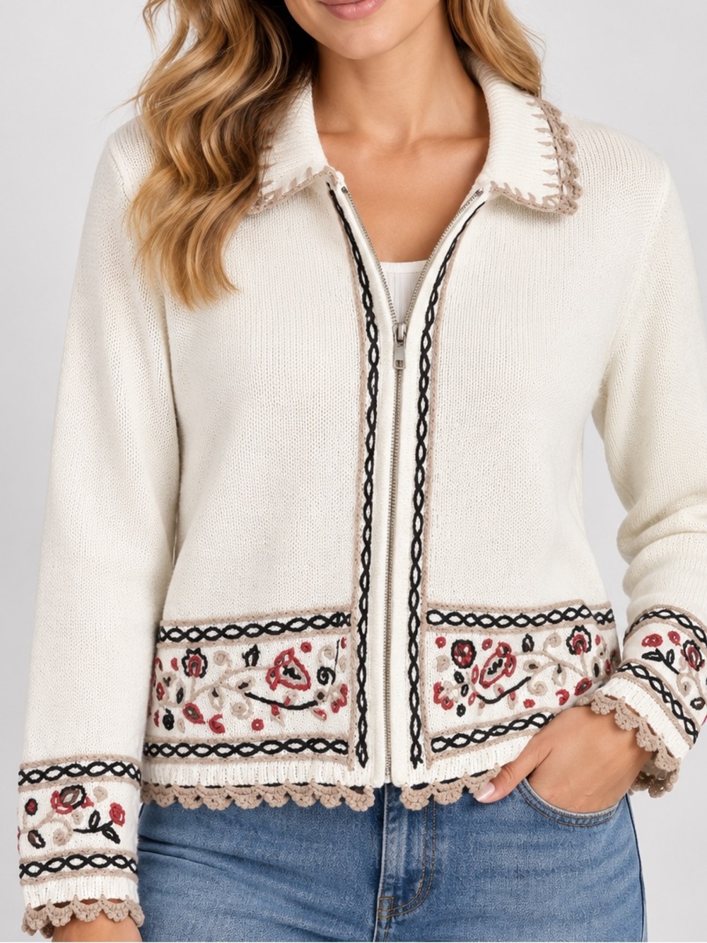 Christopher & Banks hand embroidered cardigan.